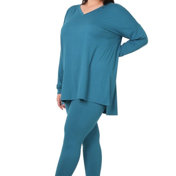 V‑Neck Long‑Sleeve Loungewear Leggings Set – Buttery Soft Brushed DTY Microfiber - Picture 4 of 5